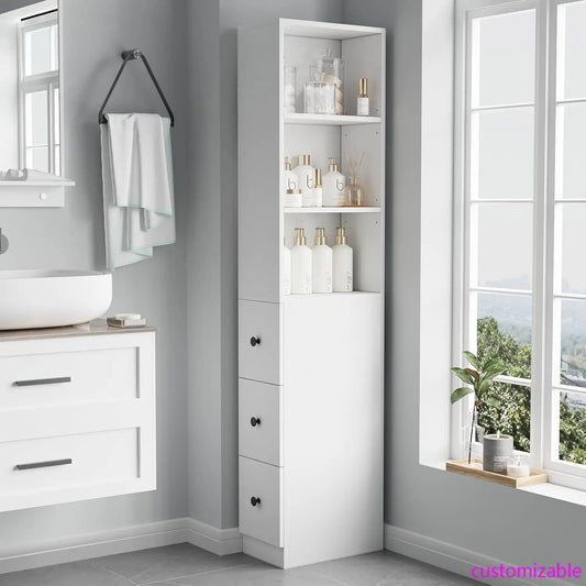 Storage Cabinet Tall Narrow Bathroom  Adjustable Shelves