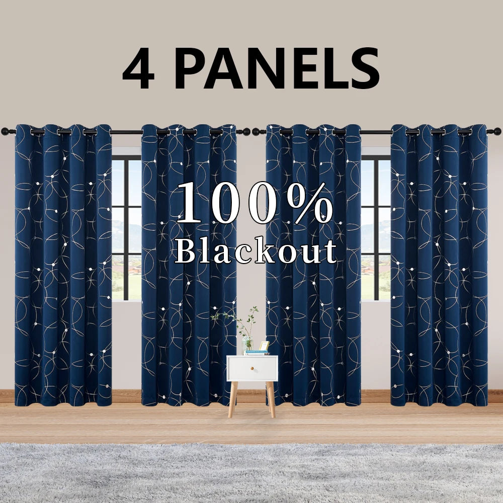 4PCS Blackout Curtains Grommet Thermal Insulated