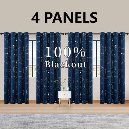 4PCS Blackout Curtains Grommet Thermal Insulated