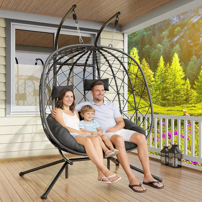 Double Egg Swing Chair with Stand - Outdoor Patio