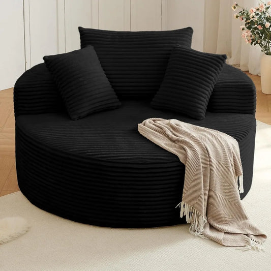 Oversized Round Chair Lounge Chaise Indoor, Upholstered Corduroy Deep Seat Cloud Large Circle Sofa Chair