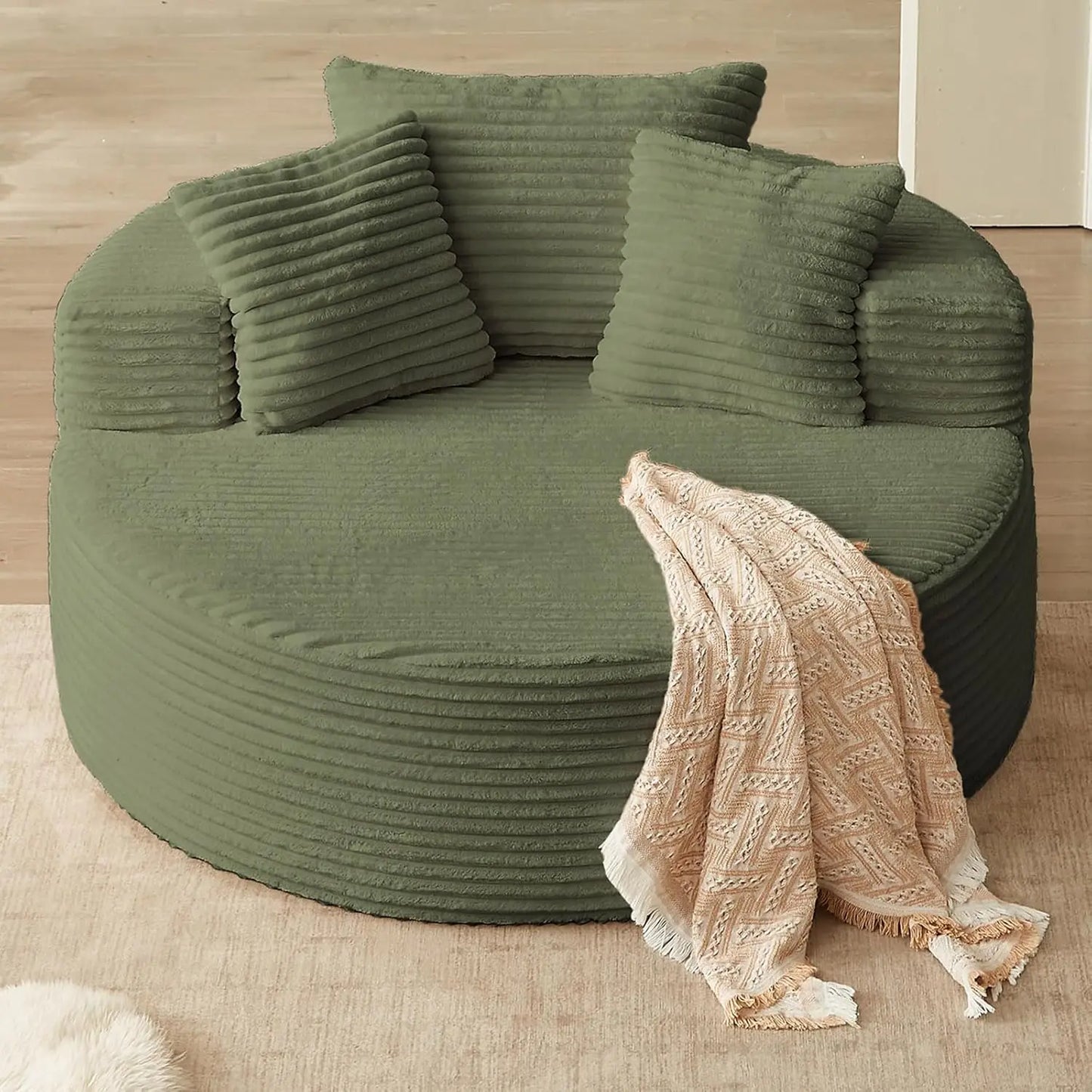 Oversized Round Chair Lounge Chaise Indoor, Upholstered Corduroy Deep Seat Cloud Large Circle Sofa Chair