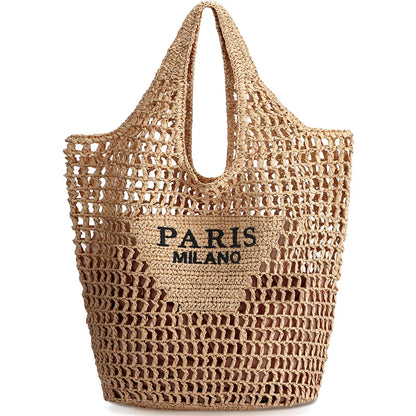 Straw Beach Bags for Women - Handmade Woven Tote Bag