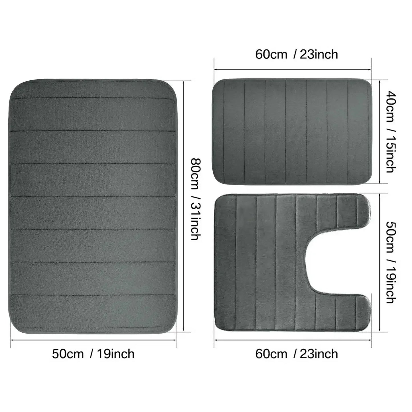 Memory Foam Bath Mat Set Super Absorption Non-Slip