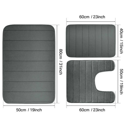 Memory Foam Bath Mat Set Super Absorption Non-Slip