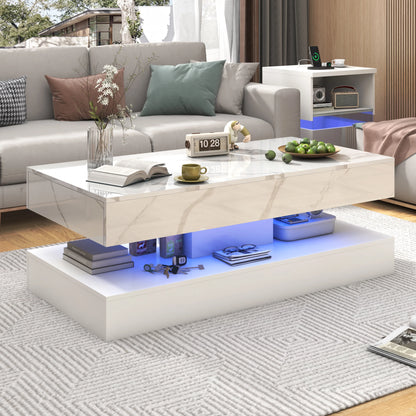 Stylish Coffee Table with LED lights, Double-Layer w/Drawers