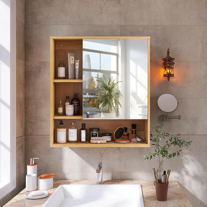 Wall Medicine Cabinet Cupboard Natural Bamboo Bathroom