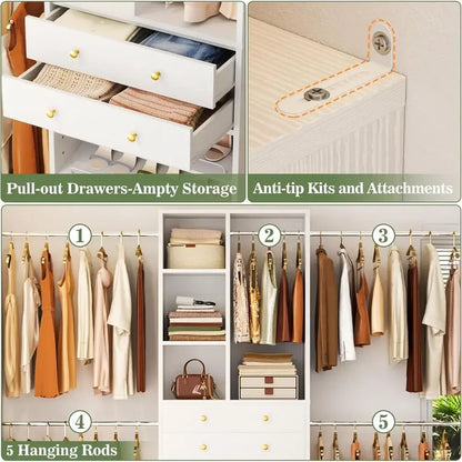 Walk-in Closet Organizer, 2 Shelves, Hanging Rods, White