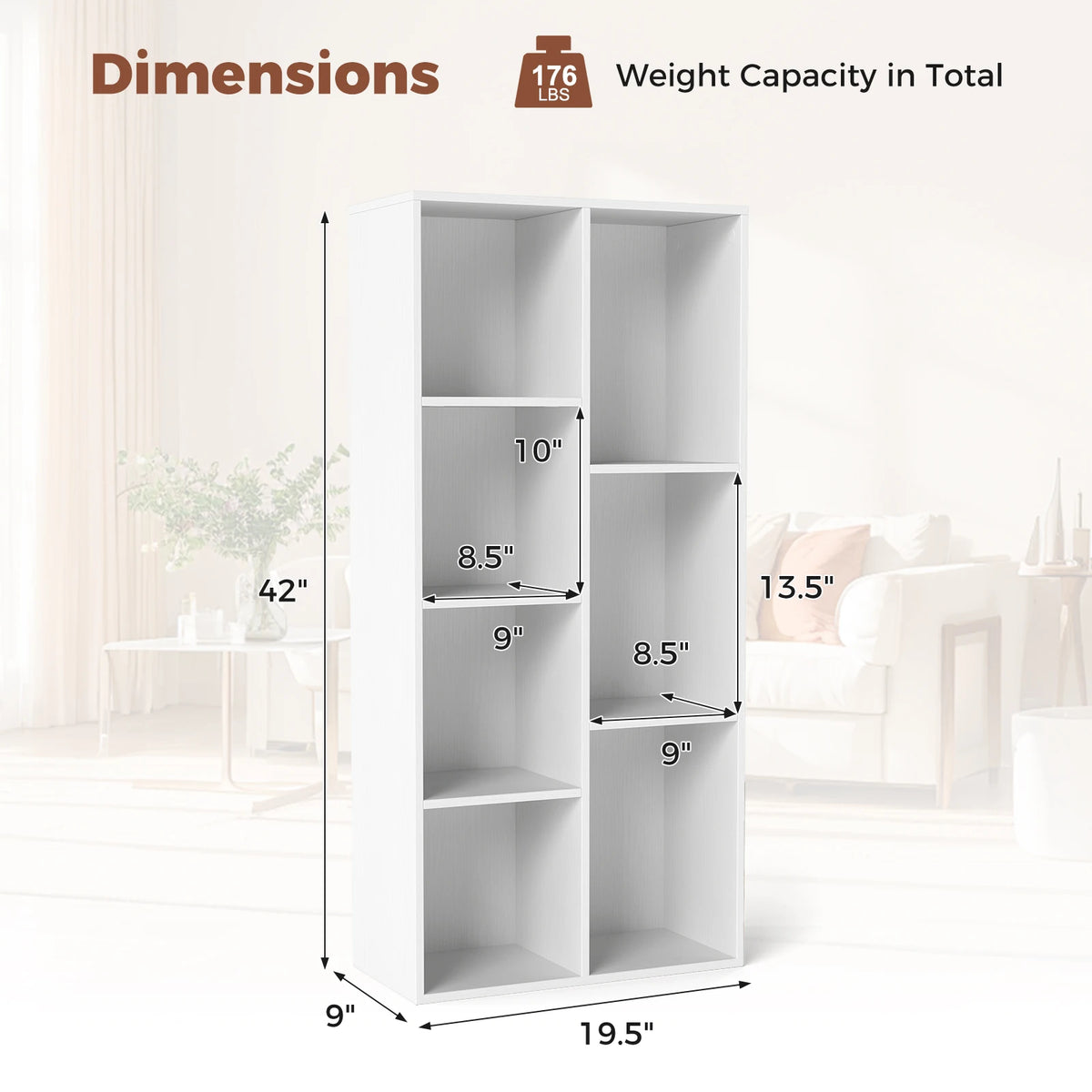 7-Cube Bookcase, Vertical or Horizontal Freestanding Bookshelf.