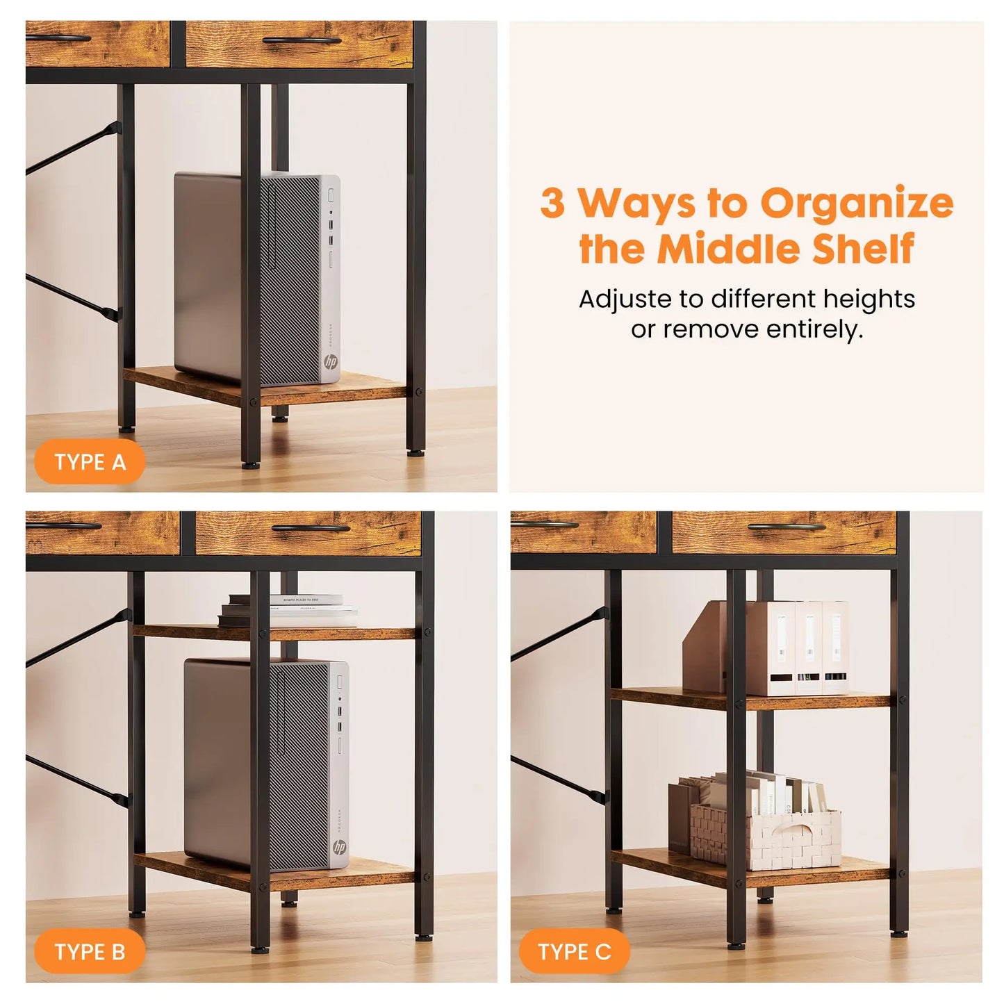 Computer Desk with 6 Drawers, Shelves for Home Office
