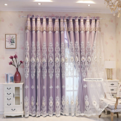 1PC Curtains,Luxury vintage-style embroidered curtains with 3D relief patterns, dual-layer design for privacy