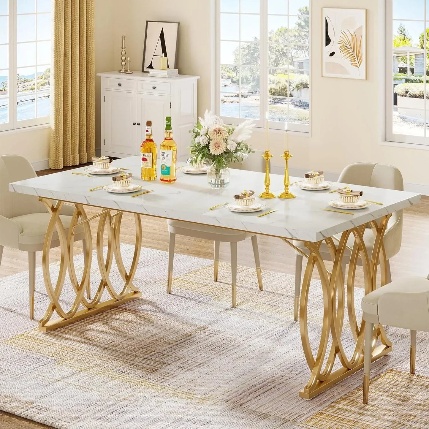 Modern Dining Table, 63" Large for 4-6 People