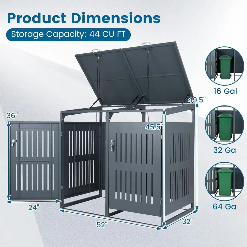 Trash Can Enclosure with Lockable Doors, Slant Roof