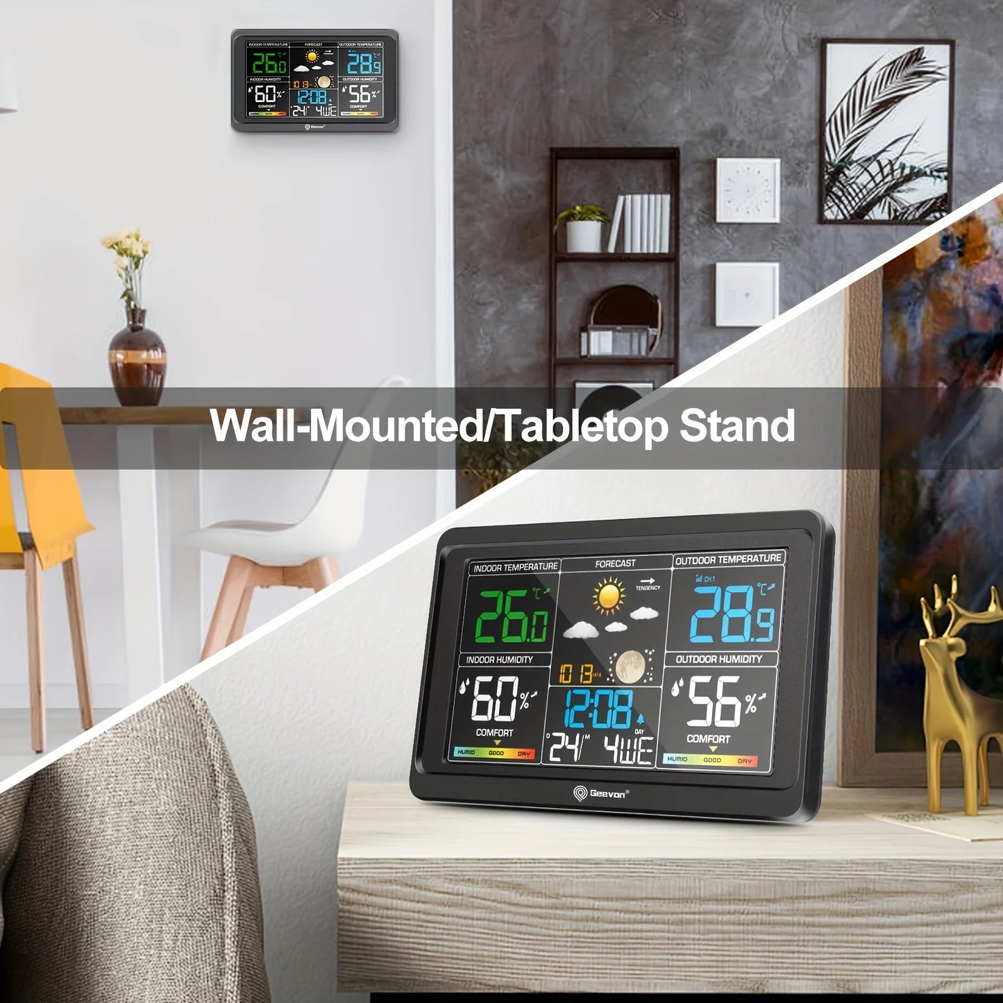 Weather Station Wireless Indoor Outdoor Thermometer, Color Display