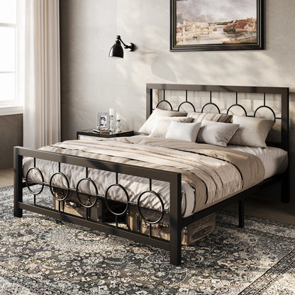 Metal Bed Frame with Vintage Head and Footboard,