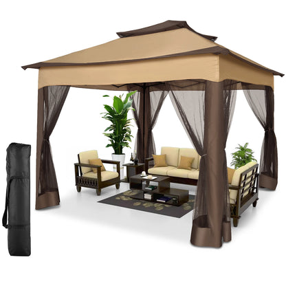 11x11 Pop Up Gazebo One-Push Canopy Tent with Mosquito Nettings,
