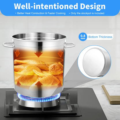 35/50/70L Soup Pot with Cover & Handles, Multi-functional Stainless Steel