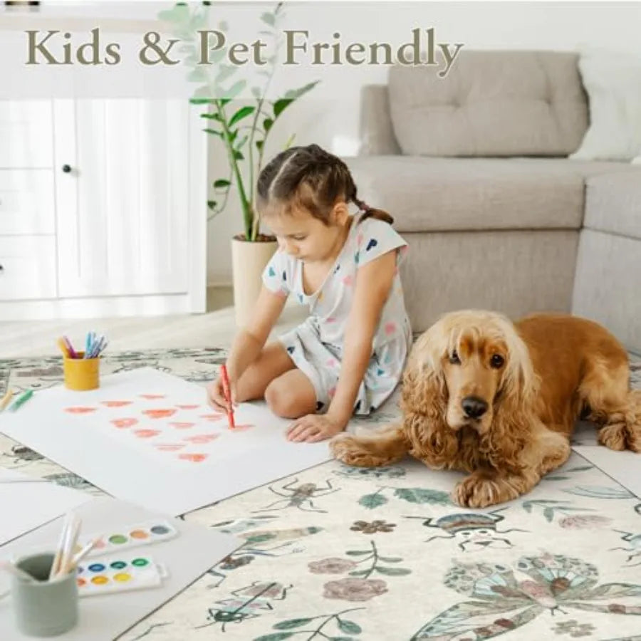 Insect Print Washable Rugs for Living Room, Soft 6x9