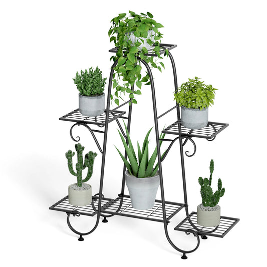 6 Tiers Metal Plant Stand Flower Anti-rust  Black