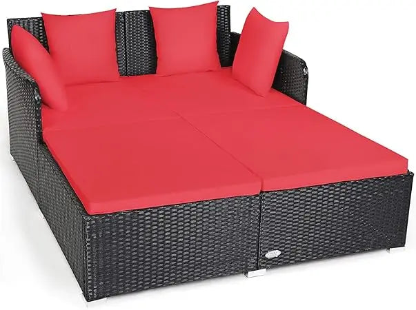 Sunbed Wicker Furniture w/Spacious Seat, Upholstered Cushion