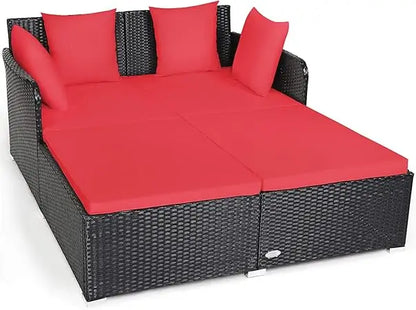 Sunbed Wicker Furniture w/Spacious Seat, Upholstered Cushion