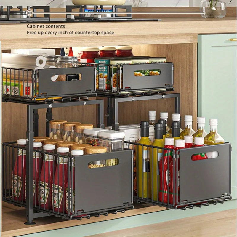 2 Tier Slide Out Cabinet Organizer Heavy Duty