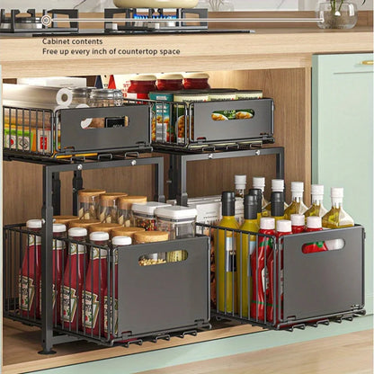 2 Tier Slide Out Cabinet Organizer Heavy Duty