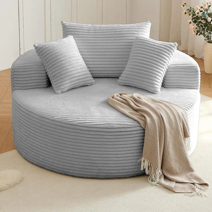 Oversized Round Chair Lounge Chaise Indoor, Upholstered Corduroy Deep Seat Cloud Large Circle Sofa Chair