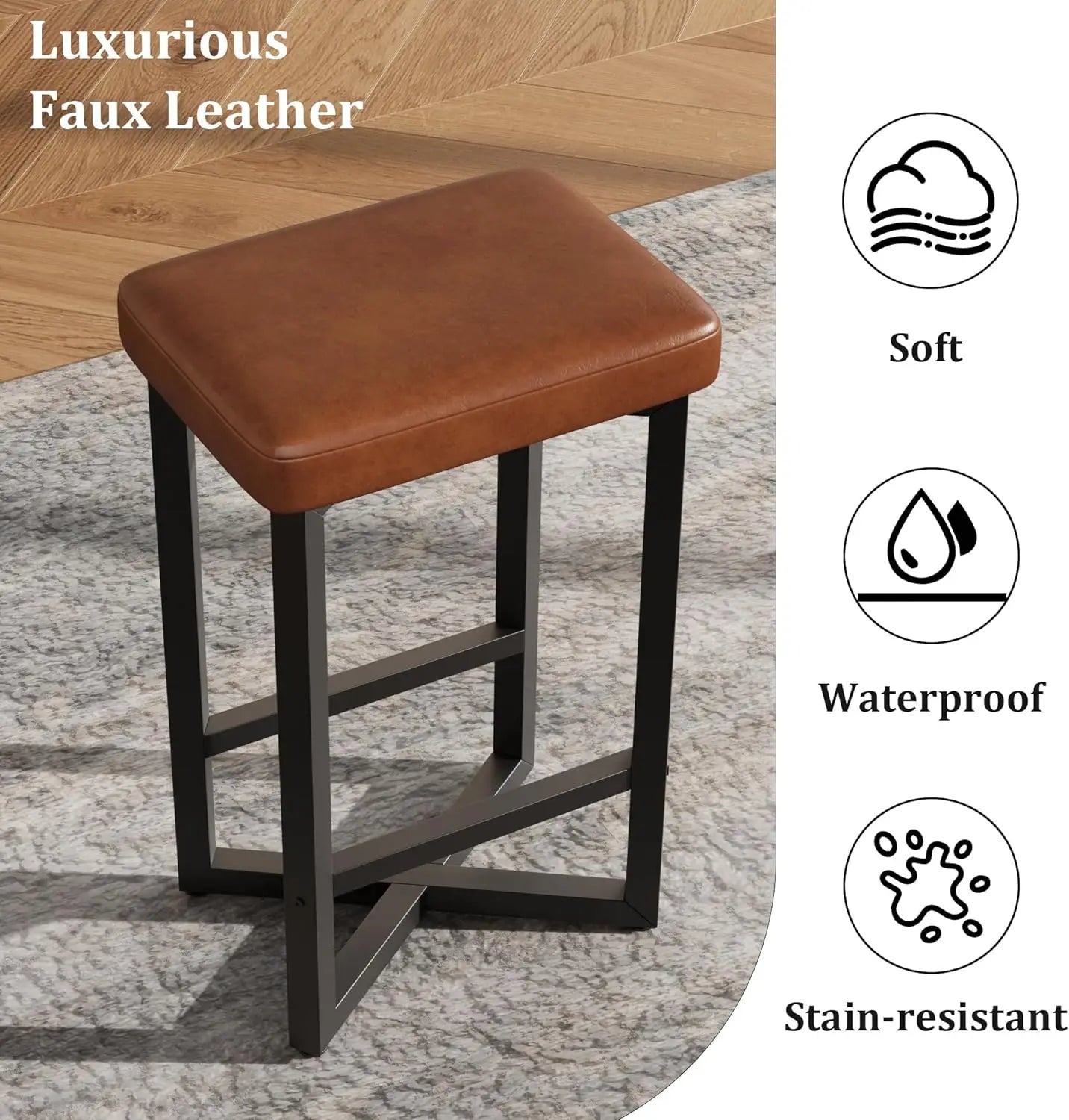 2PCS 24" Bar Stools Set Counter Height Backless