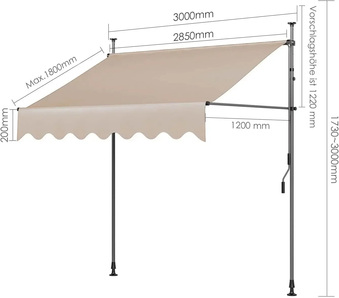 Outdoor Patio Awning Sunshade Shelter, Manual Retractable Awning