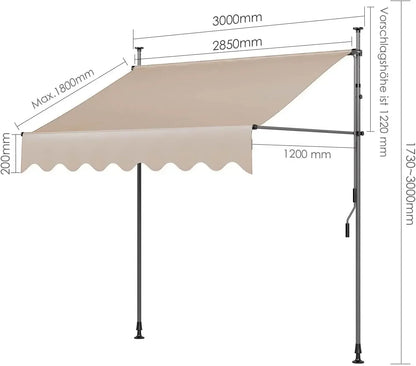 Outdoor Patio Awning Sunshade Shelter, Manual Retractable Awning