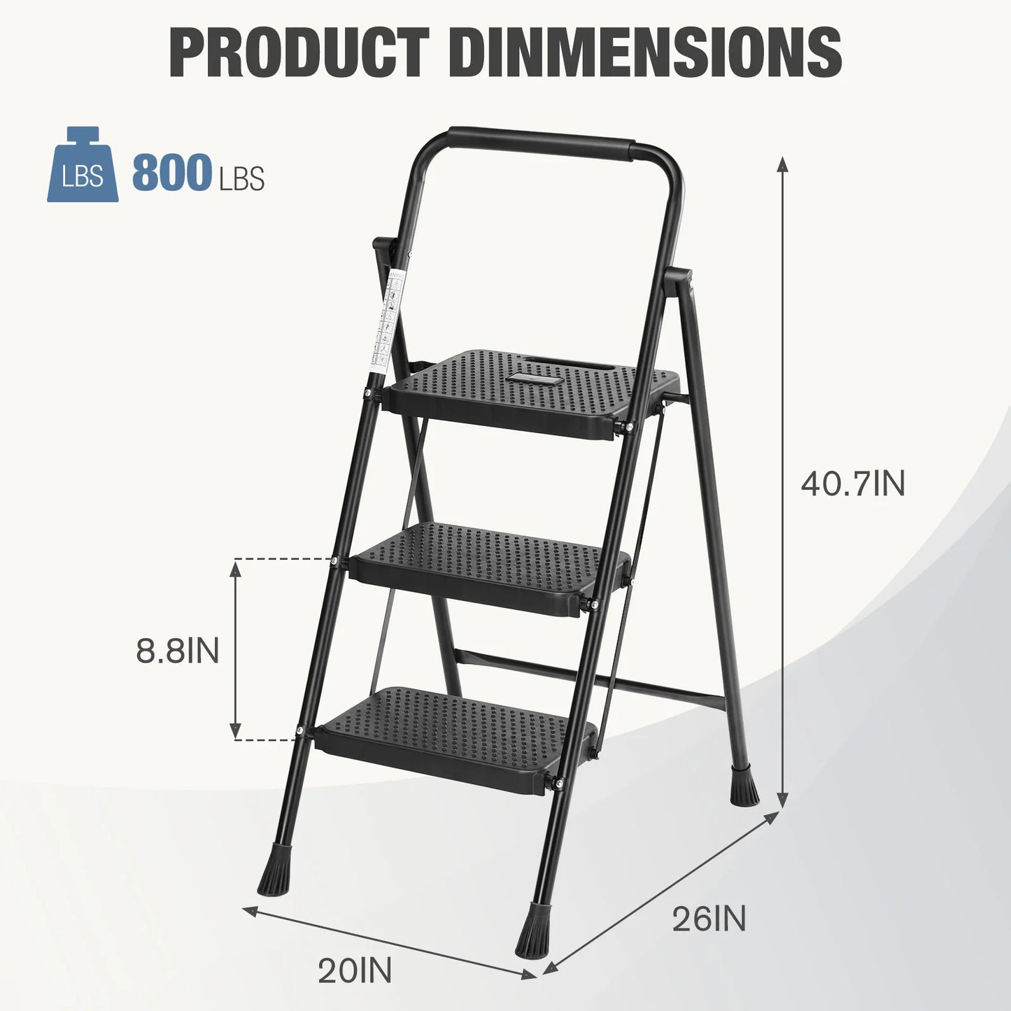 Folding 2 Step Ladder Stool with Anti-Slip Pedal