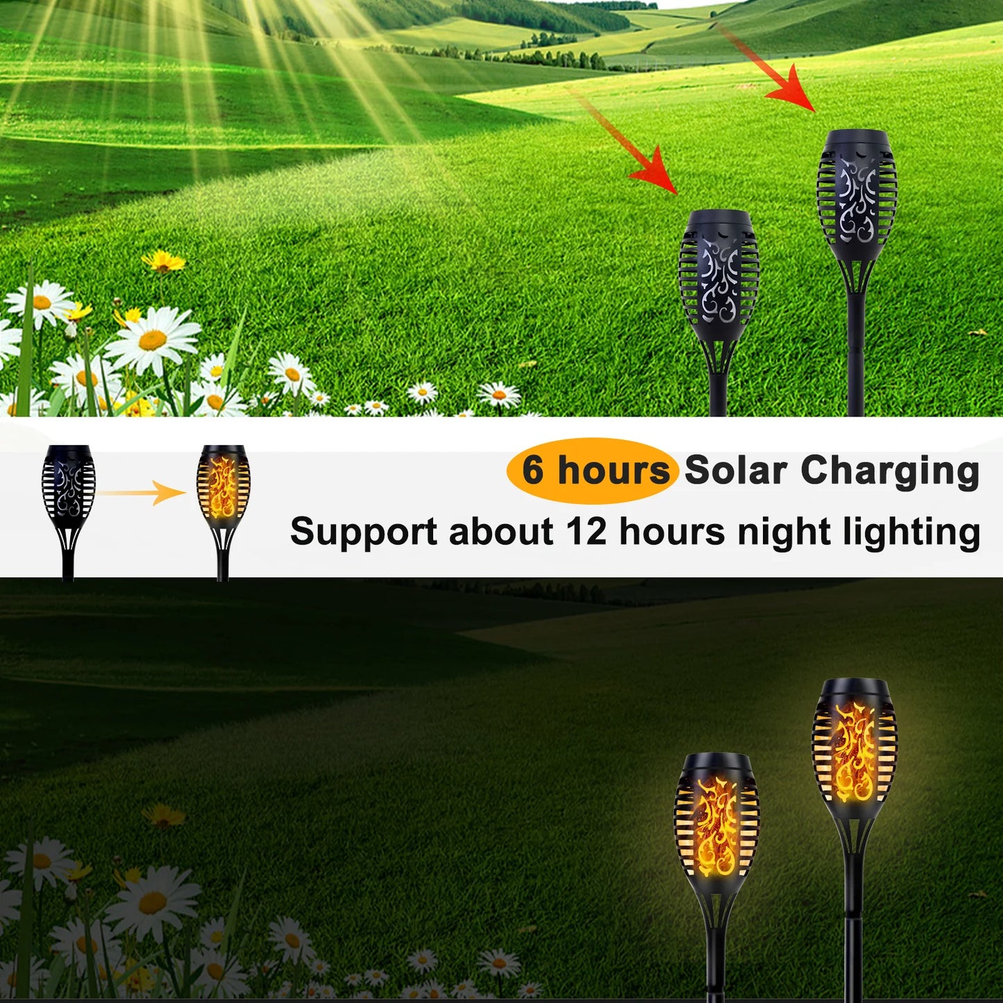 Outdoor LED 4/6/8/12Pcs Solar Torch Lights