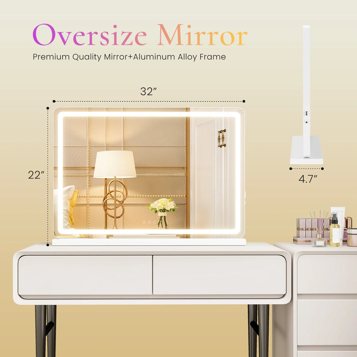 LED Vanity Mirror with Lights Dimmable 3 Color Modes