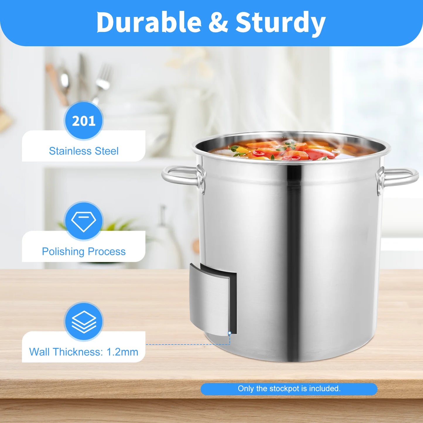 35/50/70L Soup Pot with Cover & Handles, Multi-functional Stainless Steel