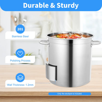 35/50/70L Soup Pot with Cover & Handles, Multi-functional Stainless Steel