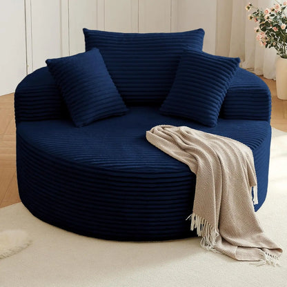Oversized Round Chair Lounge Chaise Indoor, Upholstered Corduroy Deep Seat Cloud Large Circle Sofa Chair