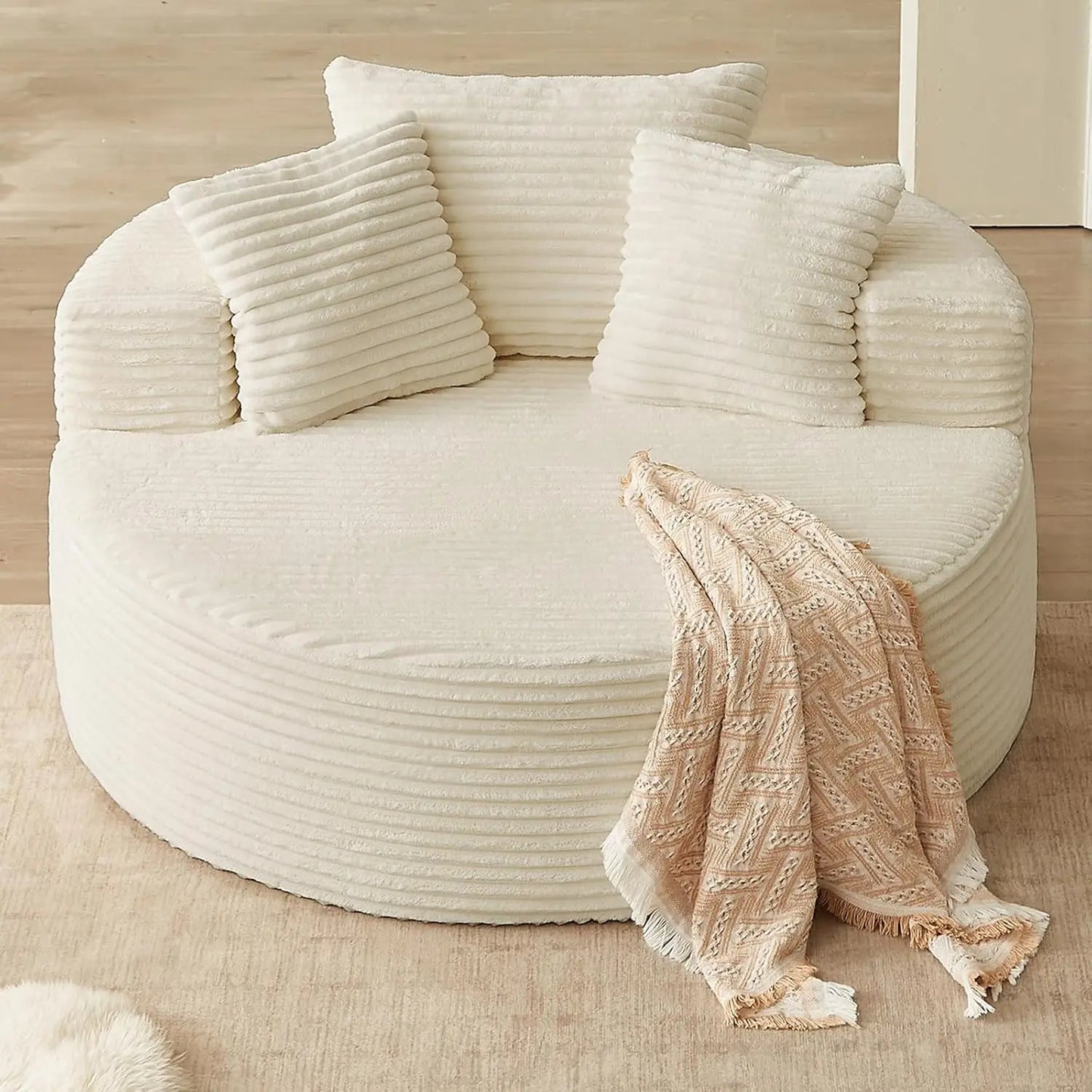Oversized Round Chair Lounge Chaise Indoor, Upholstered Corduroy Deep Seat Cloud Large Circle Sofa Chair