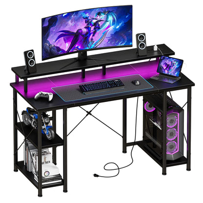 48 Inch Computer Desk with Shelves with LED Lights