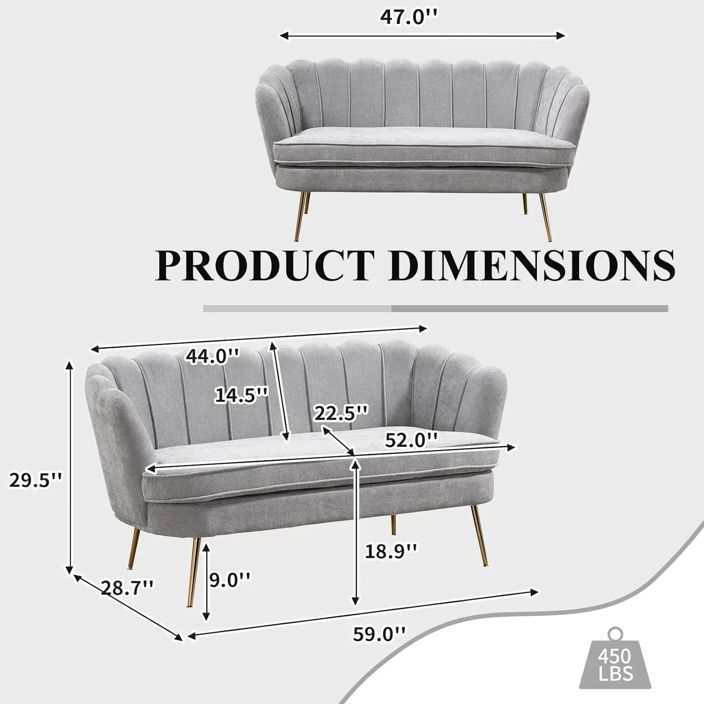 59" Chenille Upholstered Loveseat with Gold Metal Legs