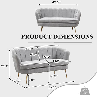 59" Chenille Upholstered Loveseat with Gold Metal Legs