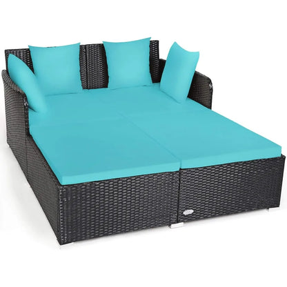 Sunbed Wicker Furniture w/Spacious Seat, Upholstered Cushion
