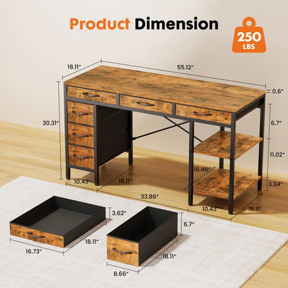 Computer Desk with 6 Drawers, Shelves for Home Office