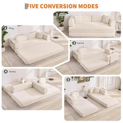 5-in-1 Convertible Sofa Bed,  No Assembly, Multi-Functional Futon