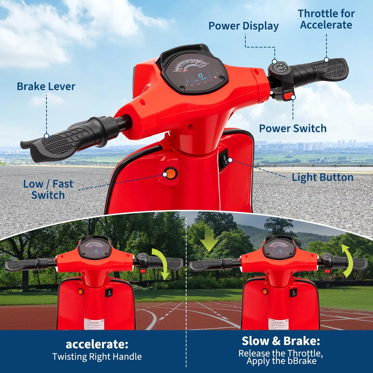 24V 350W Kids Electric Motorcycle, Dual Driving Modes