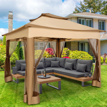 11x11 Pop Up Gazebo One-Push Canopy Tent with Mosquito Nettings,