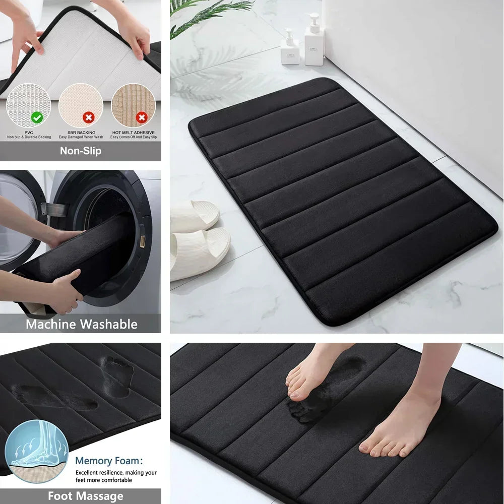Memory Foam Bath Mat Set Super Absorption Non-Slip