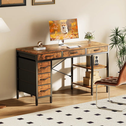 Computer Desk with 6 Drawers, Shelves for Home Office