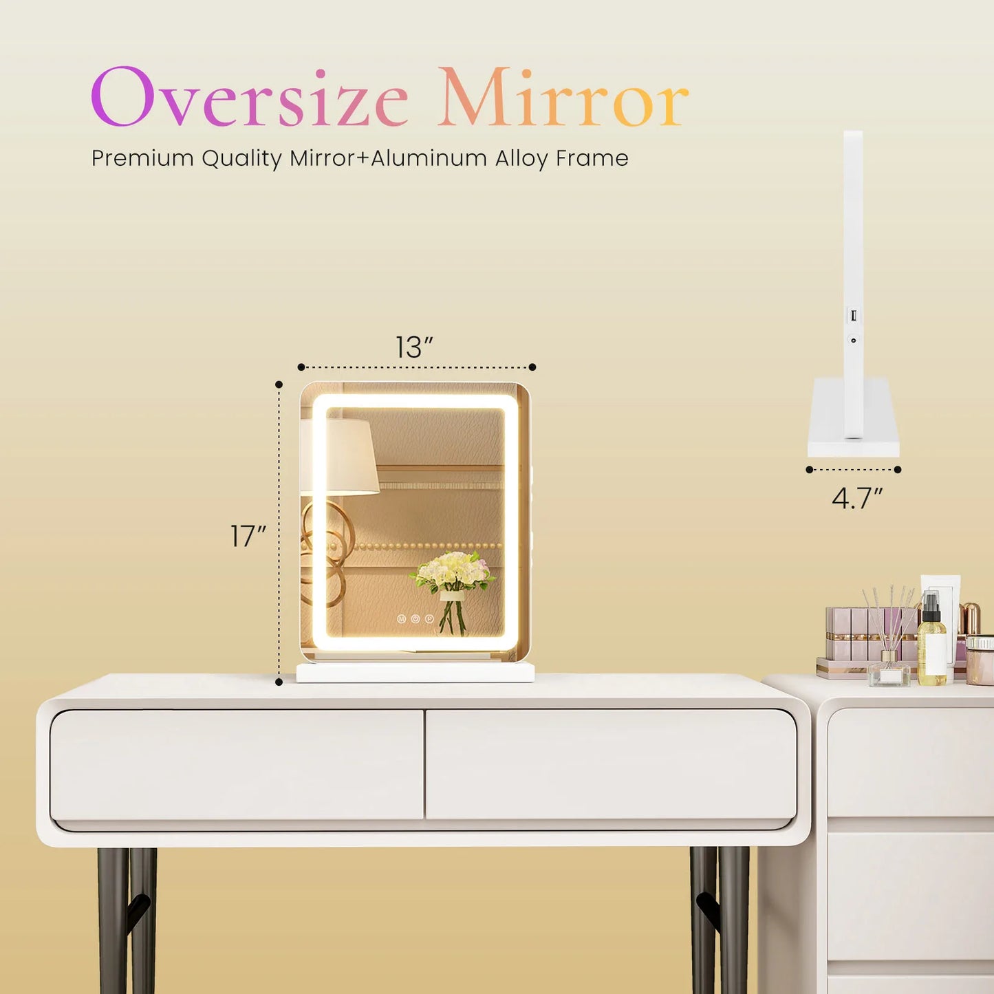 LED Vanity Mirror with Lights Dimmable 3 Color Modes