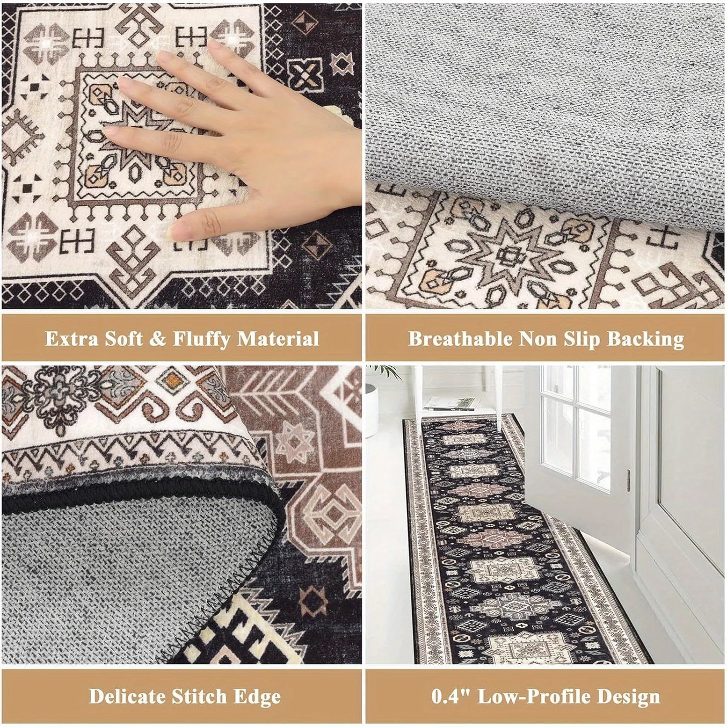 Runner Rug Non-Slip Washable Low Pile Accent Rug